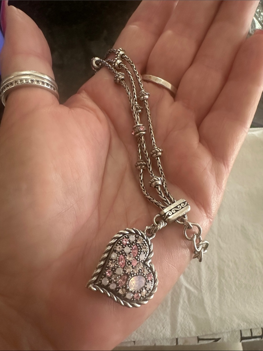 Brighton Silver-Tone Heart Bracelet with Pink Crystals